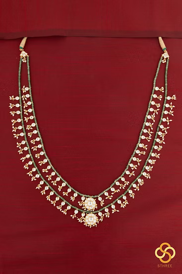 Two liner green beads with Kundan