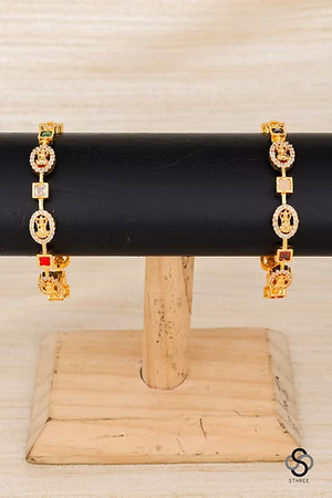 Lakshmi bangles with zircons and navarathna - Set of 2