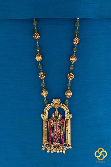 Meenakshi  Amman (Big) Jadau kundan with Green / Gold Balls