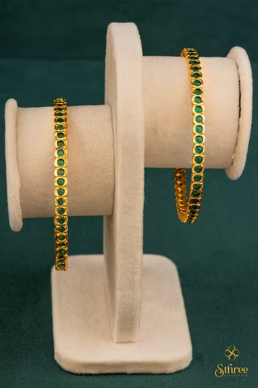 Mini Emerald Green Stone Bangles in Aympon