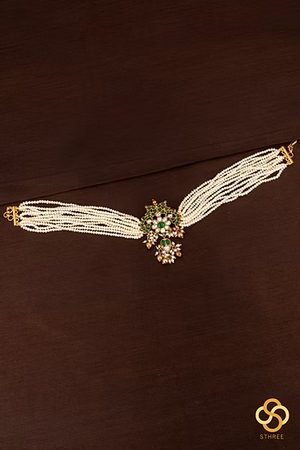 925 Silver - Pearls with Mayil Pendant - Emerald green