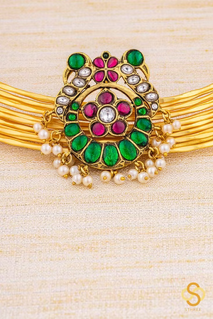 Hasli Set with Jadau Kundan with Green Peacocks
