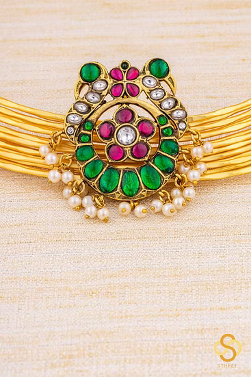 Hasli Set with Jadau Kundan with Green Peacocks