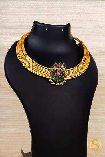 Hasli Set with Jadau Kundan with Green Peacocks