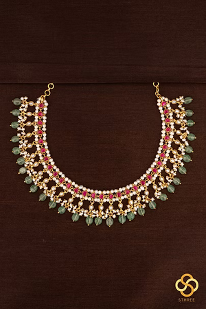 925 Silver - Pearls with Kemp Red Stone Necklace