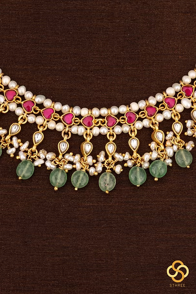 925 Silver - Pearls with Kemp Red Stone Necklace