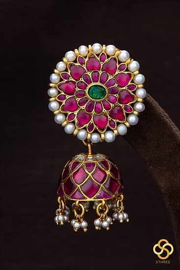 925 Silver Kemp Red and Pearl Jhumkas