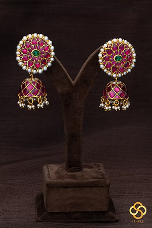 925 Silver Kemp Red and Pearl Jhumkas