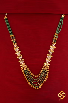 Pearls and Green Beads with Kundan - Long Necklace