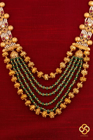 Pearls and Green Beads with Kundan - Long Necklace