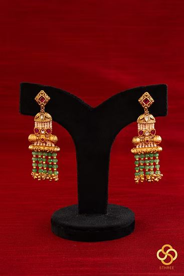 Pearls and Green Beads with Kundan - Long Necklace