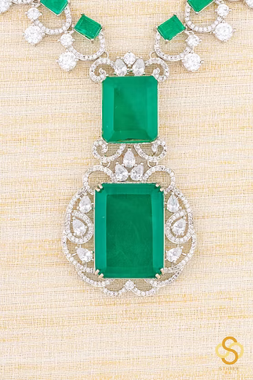 Nita Ambani inspired necklace - Zircons and emerald