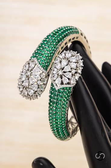 Kada - Rhodium Polish -  Green  and Silver