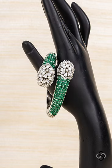 Kada - Rhodium Polish -  Green  and Silver