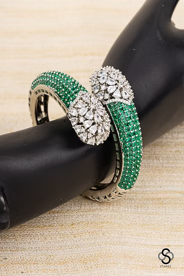 Kada - Rhodium Polish -  Green  and Silver