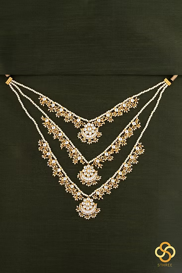 Teen Lada - Kundan and Pearls - White