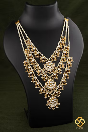 Teen Lada - Kundan and Pearls - White