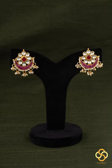 Teen Lada - Kundan and Pearls - White and Red Kundan